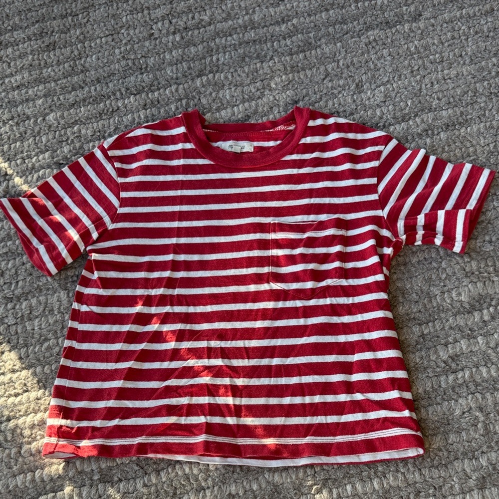 Madewell Red and White Striped Crop Top